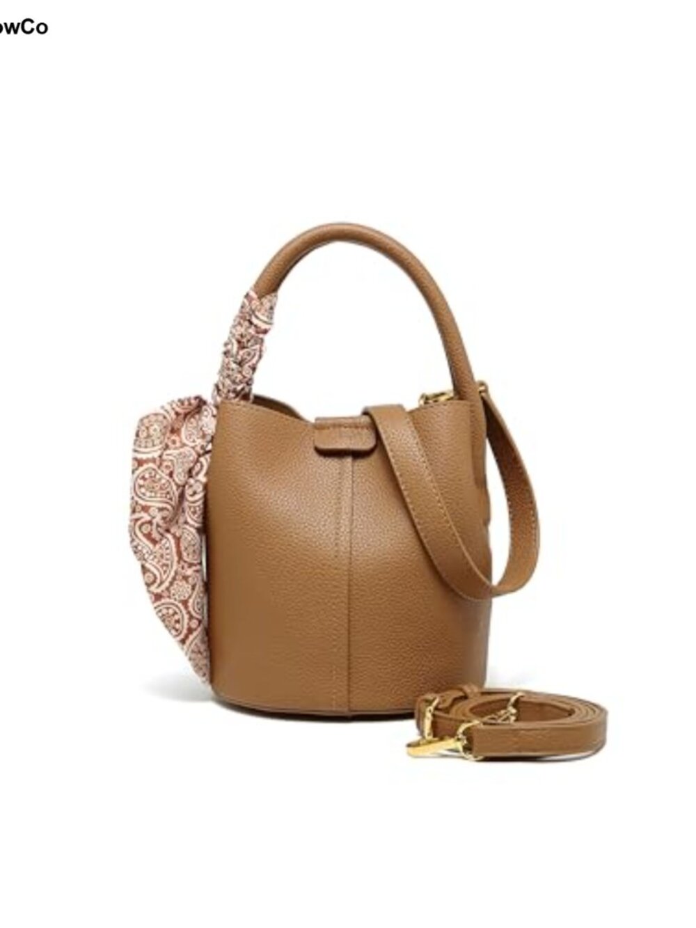 Faux Leather Bucket Purse with Braided Handle, Mini Crossbody Pouch & Strap Set